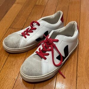 Veja White Sneakers with Red and Black Accents
